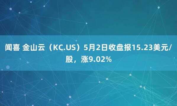 闻喜 金山云（KC.US）5月2日收盘报15.23美元/股，涨9.02%