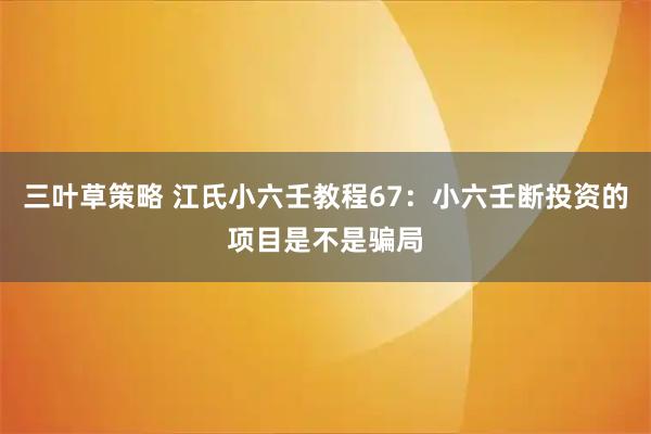 三叶草策略 江氏小六壬教程67：小六壬断投资的项目是不是骗局