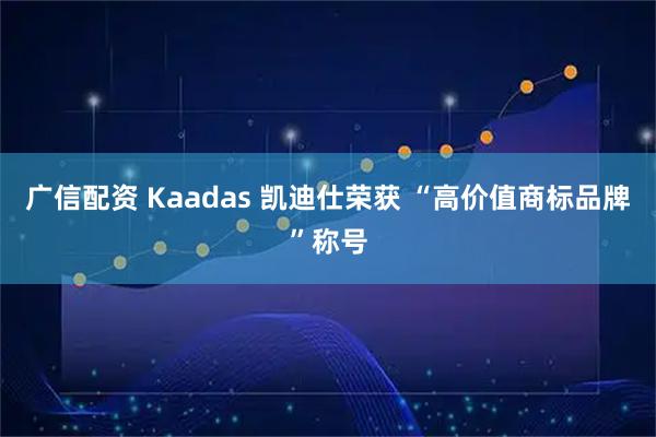 广信配资 Kaadas 凯迪仕荣获 “高价值商标品牌”称号